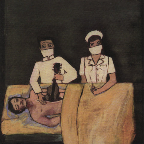 Joel Plaskett In Need of Medical Attention CD cover featuring a doctor and nurse removing a violin from a patient's chest