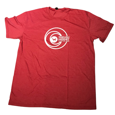 Joel Plaskett Thrust Hermit t-shirt in red with logo design and short sleeves